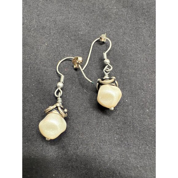 Handcrafted Sterling Silver & Pearl Dangle Earrings - Picture 1 of 5